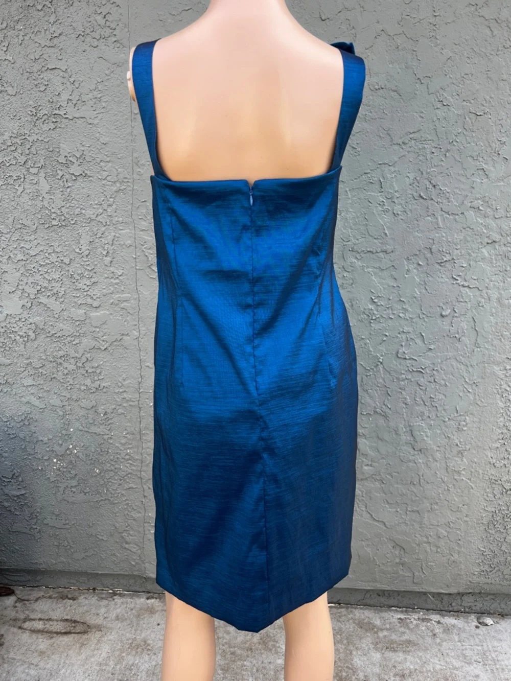Elegant Blue Satin Dress w/ Statement Flower Size 14 Wedding Guest